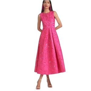 Sachin & Babi Ashley Brocade Midi Dress Pink Glitter Pockets Lined Prom Formal